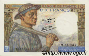 10 Francs MINEUR FRANCE  1944 F.08.10 SUP+