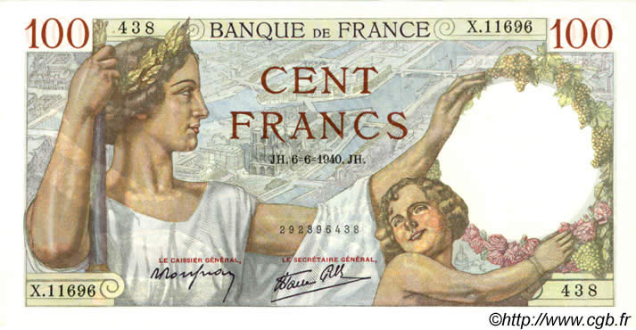 100 Francs SULLY FRANCE  1940 F.26.31 pr.NEUF