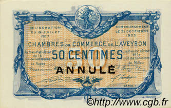 50 Centimes Annulé FRANCE régionalisme et divers Rodez et Millau 1917 JP.108.12 NEUF