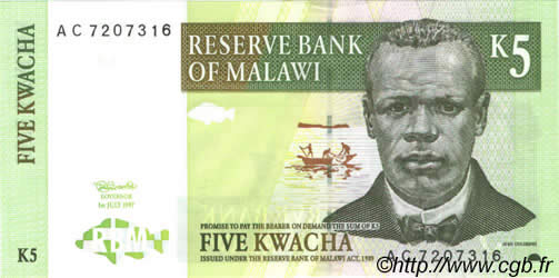 5 Kwacha MALAWI  1997 P.36a pr.NEUF