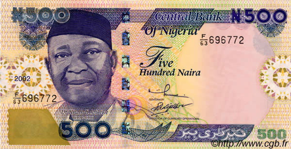 500 Naira NIGERIA  2002 P.30a UNC