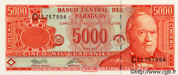 5000 Guaranies PARAGUAY  2003 P.220b pr.SPL