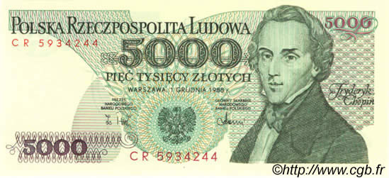 5000 Zlotych POLOGNE  1988 P.150c NEUF