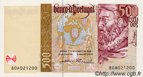 500 Escudos PORTUGAL  2000 P.187c NEUF
