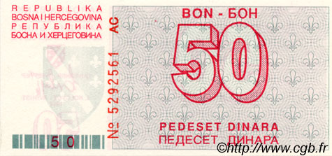 50 Dinara BOSNIE HERZÉGOVINE  1992 P.023a NEUF