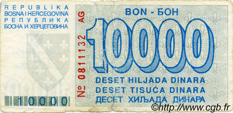 10000 Dinara BOSNIE HERZÉGOVINE  1993 P.028 B+