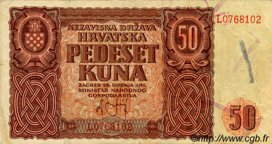 50 Kuna CROATIE  1941 P.01 TTB