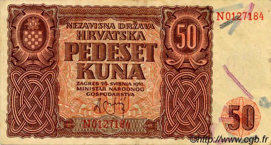 50 Kuna CROATIE  1941 P.01 TTB à SUP