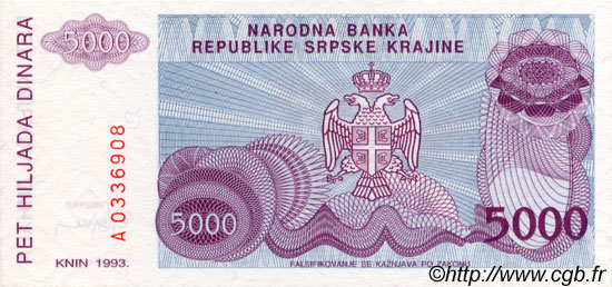 5000 Dinara CROATIE  1993 P.R20a NEUF