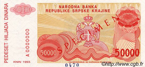 50000 Dinara Spécimen CROATIE  1993 P.R21s NEUF