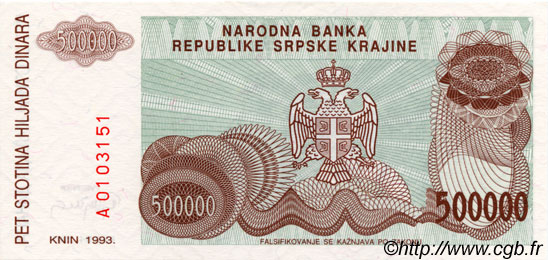 500 000 Dinara CROAZIA  1993 P.R23a FDC