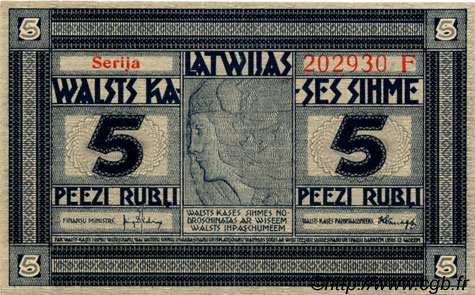 5 Rubli LETTONIE  1919 P.03f TTB+