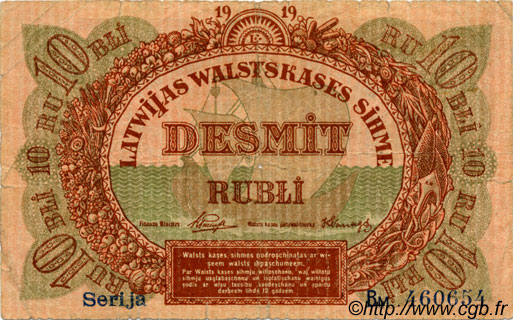 10 Rubli LETTONIE  1919 P.04c TB