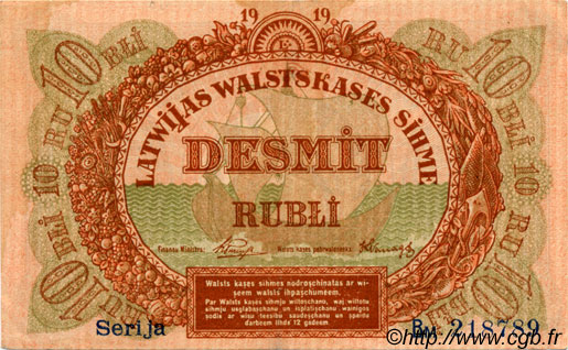 10 Rubli LETTONIE  1919 P.04c TTB