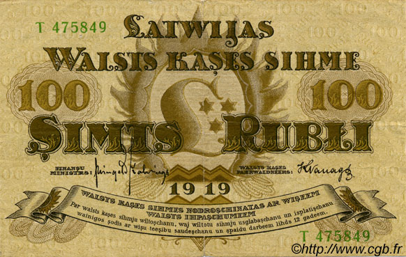 100 Rubli LETTONIE  1919 P.07f TTB