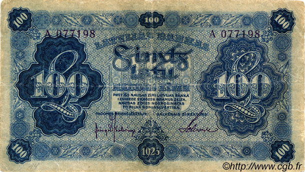 100 Latu LETTONIE  1923 P.14a TB