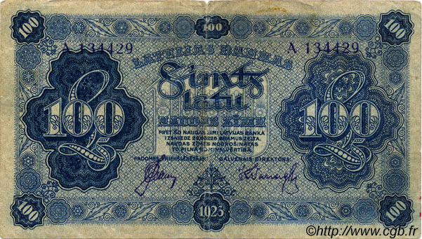 100 Latu LETTONIE  1923 P.14b TB