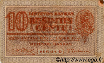 10 Centu LITUANIE  1922 P.10a TB+