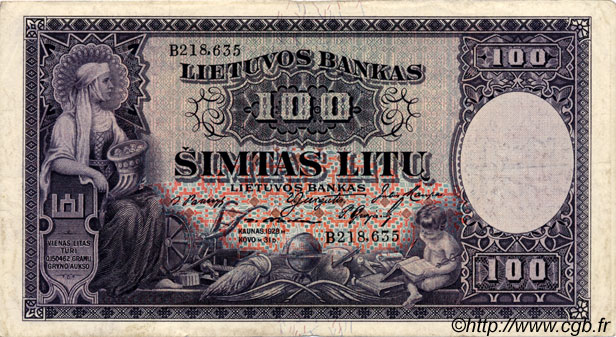 100 Litu LITUANIE  1928 P.25a TTB