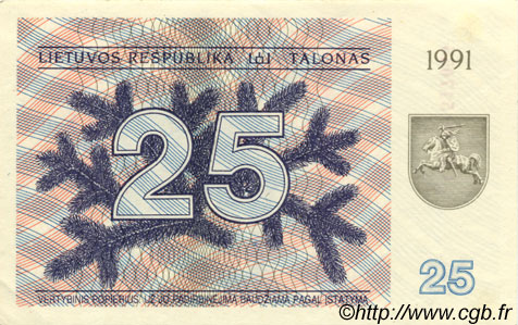 25 Talonas LITUANIE  1991 P.36b SPL