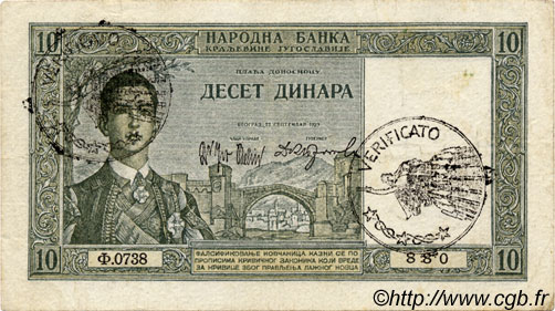 10 Dinara MONTENEGRO  1941 P.R10 pr.TTB