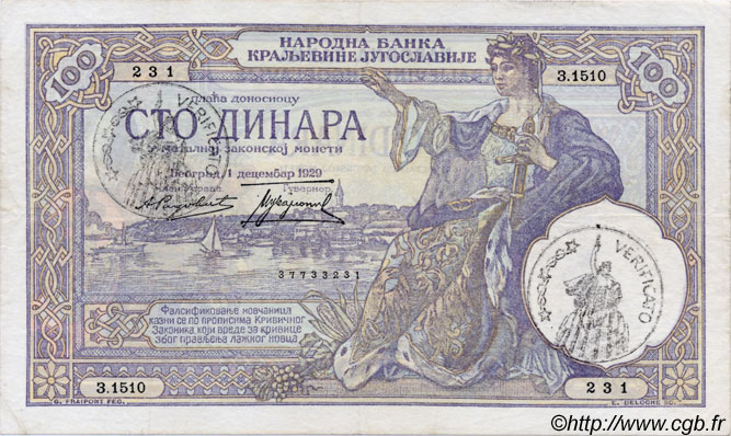 100 Dinara MONTENEGRO  1941 P.R13b TTB
