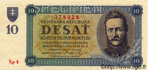 10 Korun Spécimen SLOVAQUIE  1942 P.06s SPL+