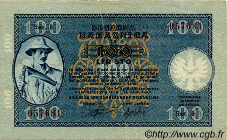 100 Lire SLOVÉNIE Ljubljana 1944 P.R07 SUP