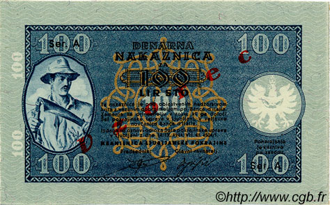 100 Lire Spécimen SLOVÉNIE Ljubljana 1944 P.R07s NEUF