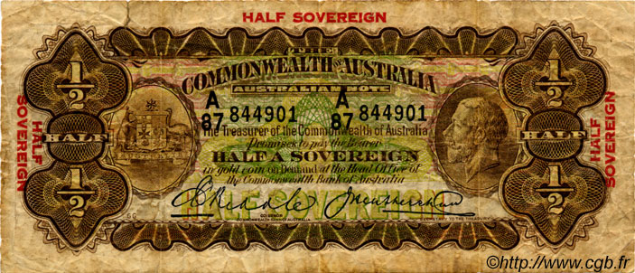 10 Shillings / Half Sovereign AUSTRALIE  1928 P.15c B+