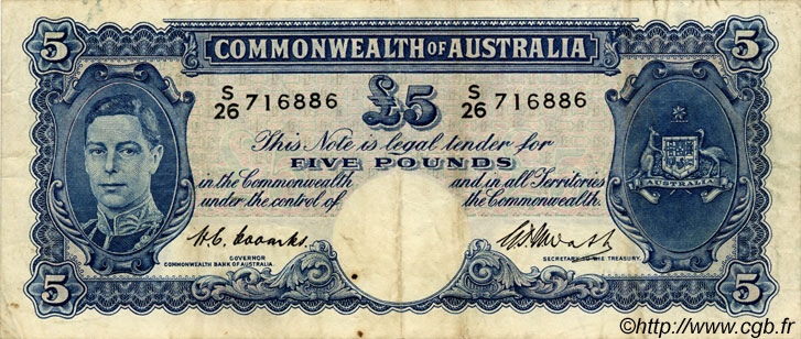 5 Pounds AUSTRALIE  1949 P.27c pr.TTB