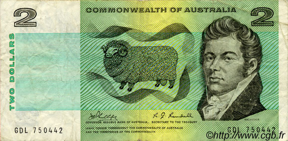 2 Dollars AUSTRALIE  1968 P.38c TB
