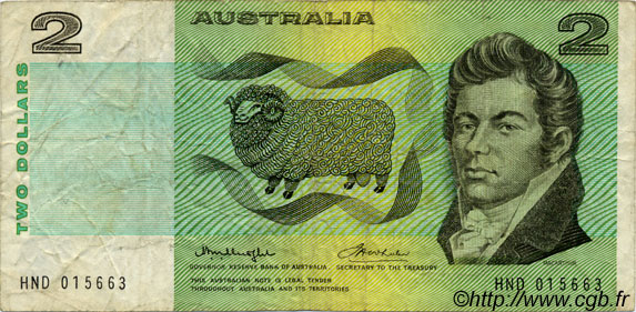 2 Dollars AUSTRALIE  1976 P.43b TB