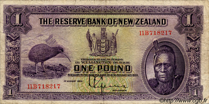 1 Pound NOUVELLE-ZÉLANDE  1934 P.155 TB