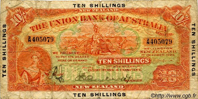 10 Shillings NOUVELLE-ZÉLANDE  1923 PS.371 B+