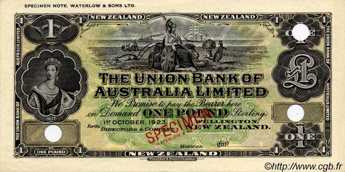 1 Pound Spécimen NOUVELLE-ZÉLANDE  1923 PS.372s pr.NEUF