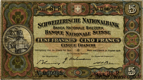 5 Francs SUISSE  1946 P.11l TB+