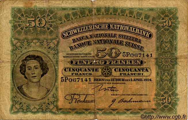 50 Francs SUISSE  1924 P.34a B