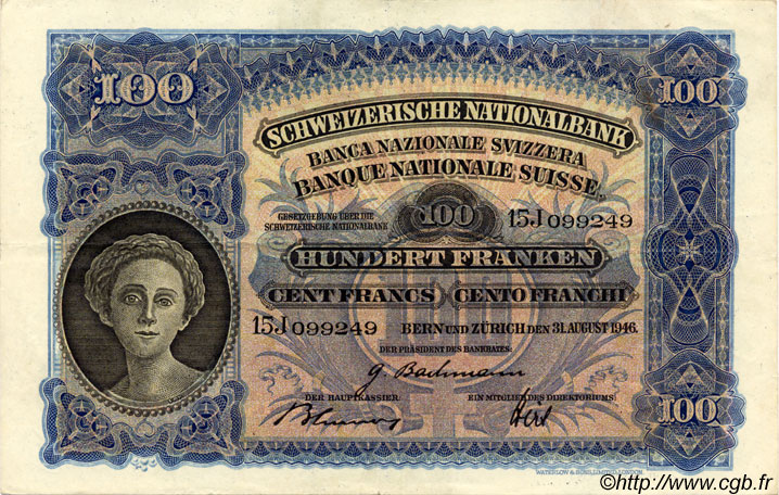 100 Francs SUISSE  1946 P.35t SUP