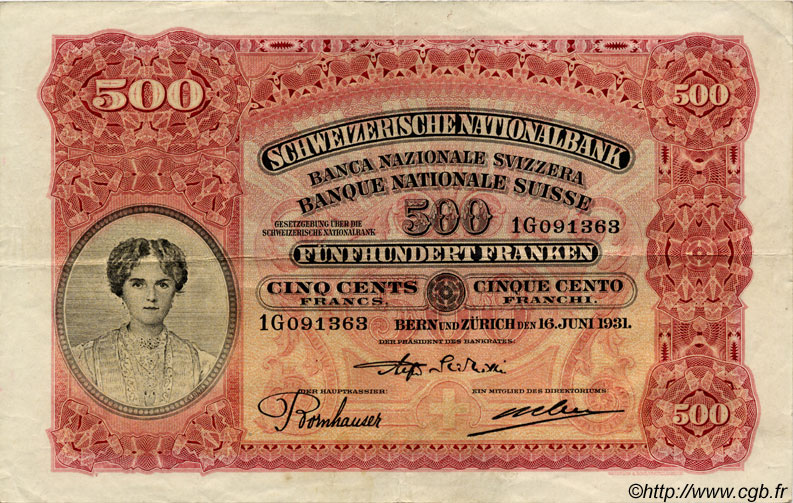 500 Francs SUISSE  1931 P.36b TTB+
