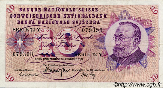 10 Francs SUISSE  1971 P.45p TTB