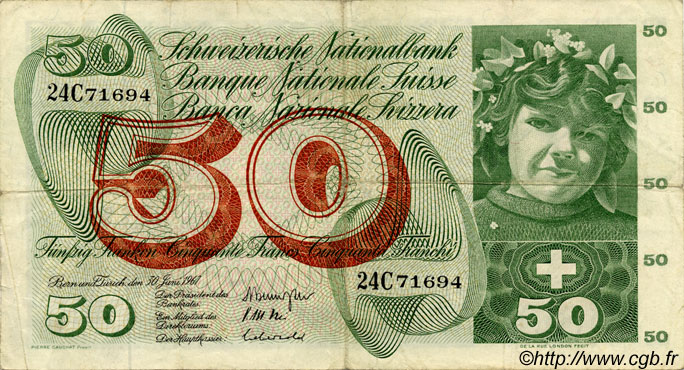 50 Francs SUISSE  1967 P.48g TB+