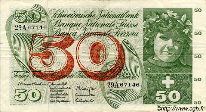 50 Francs SUISSE  1969 P.48i TTB