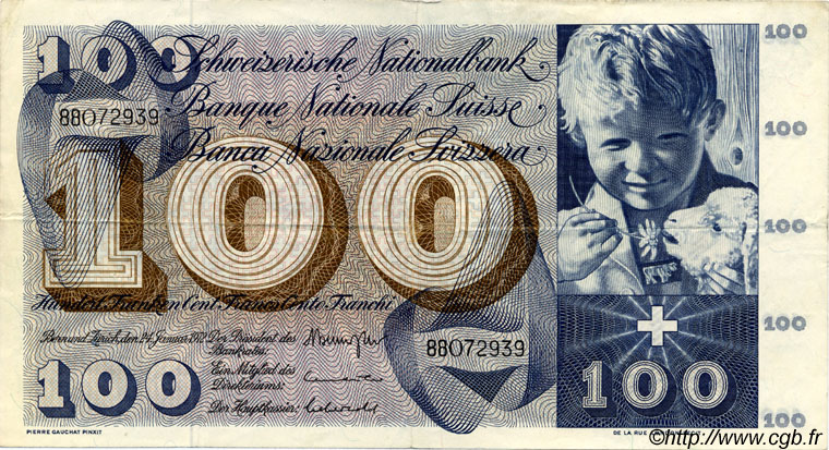 100 Francs SUISSE  1972 P.49n TTB+