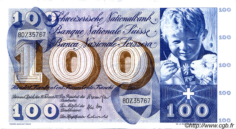 100 Francs SUISSE  1971 P.49m TTB+