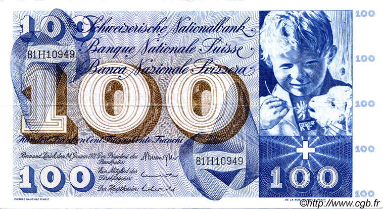 100 Francs SUISSE  1972 P.49n TTB+