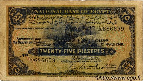 25 Piastres ÉGYPTE  1948 P.010d B+