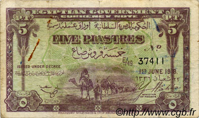 5 Piastres ÉGYPTE  1918 P.162 B+