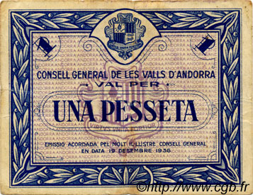 1 Pesseta ANDORRE  1936 P.01 TB+
