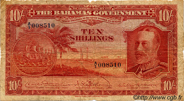 10 Shillings BAHAMAS  1930 P.05 B+